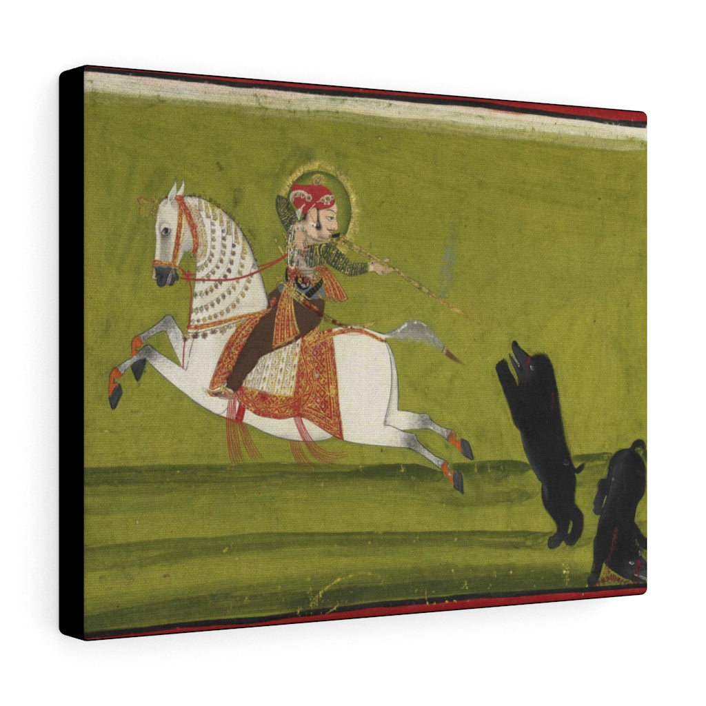 Raja Hunting Boar on Horseback Canvas