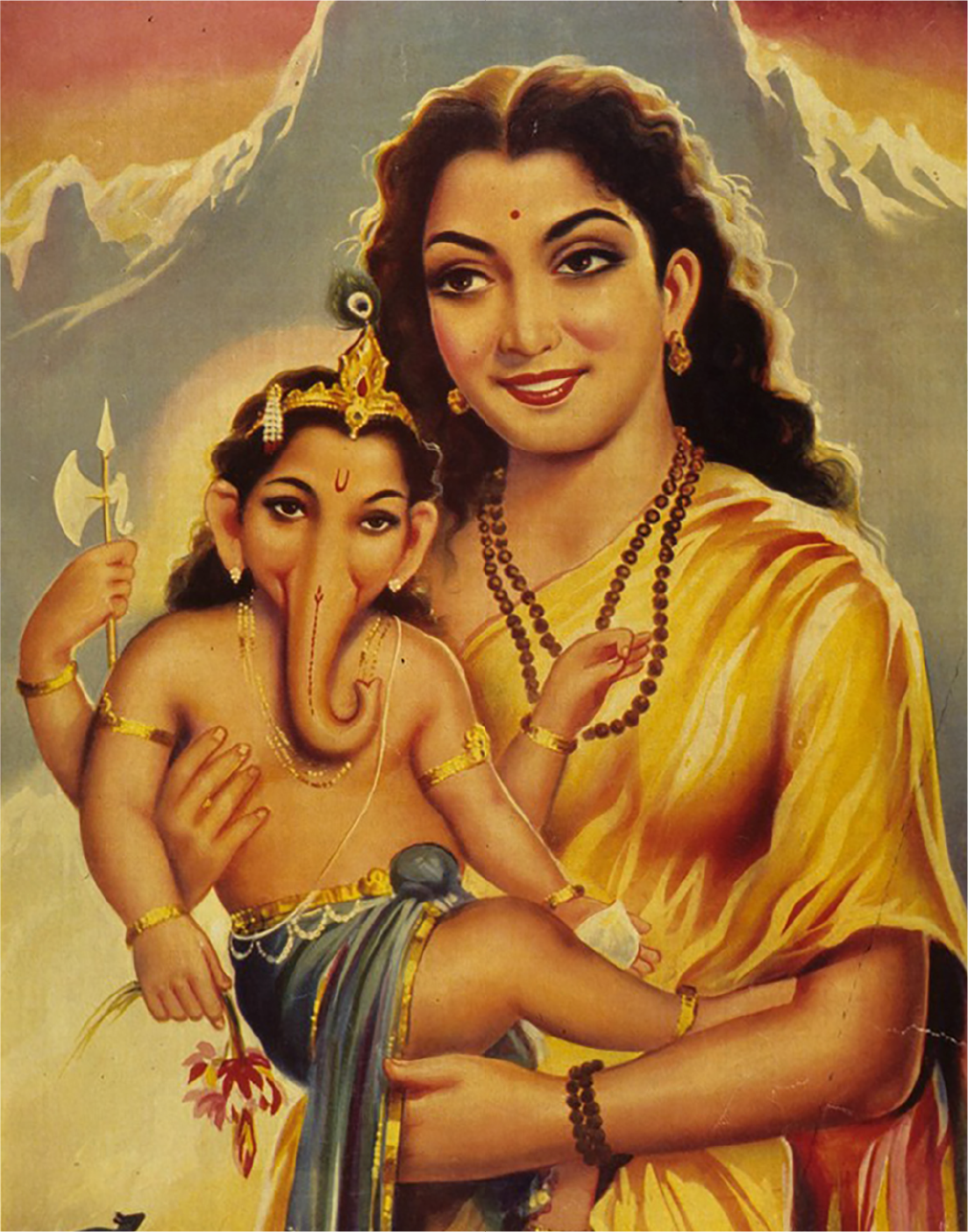 Parvati and Baby Ganesha Art Print